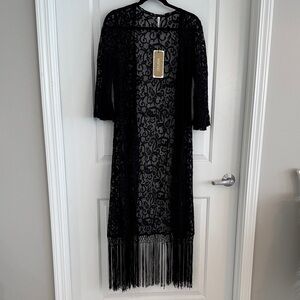 LeShop Black Lace Fringe Duster Sz L